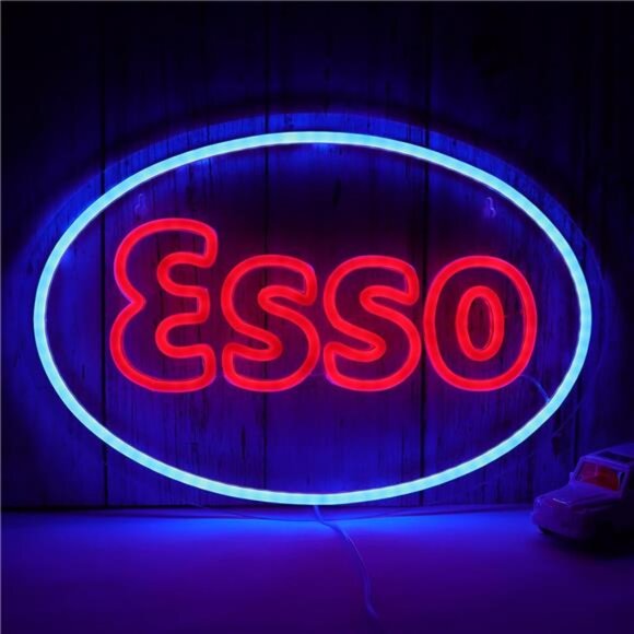 Esso Oil Gasoline LED Neon Sign Gas Shop Garage Decor Bar Man Cave Wall Mechanix - Picture 1 of 7